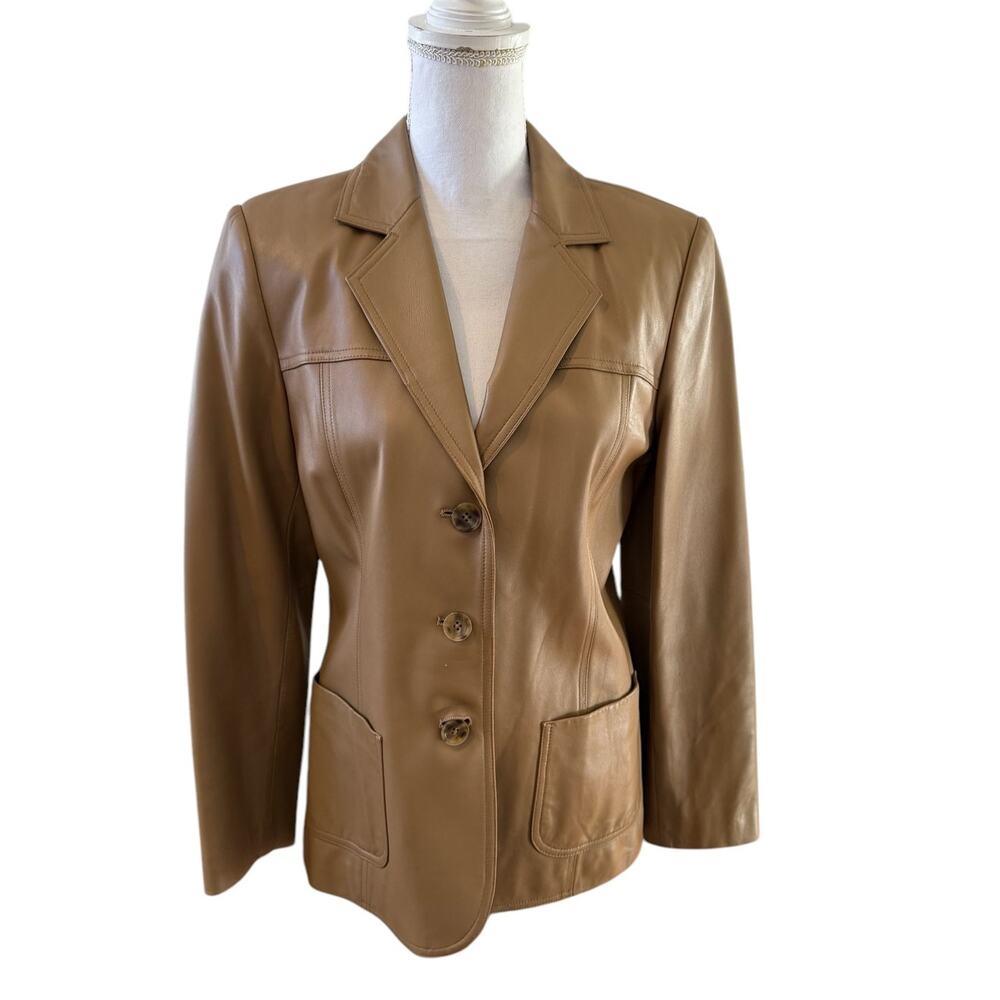 Talbots Genuine Leather Blazer Jacket Taupe 8